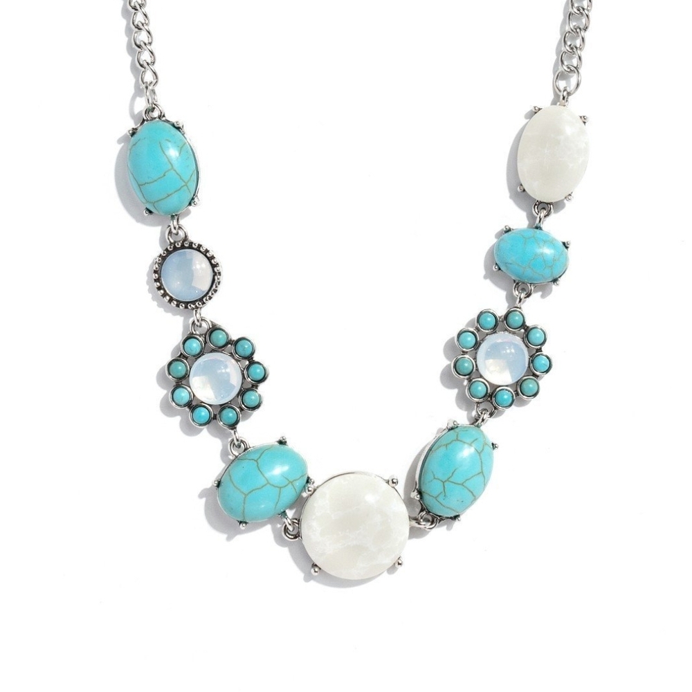 Elegant Silver and Turquoise NecklaceCowboy Catwalk Blue Trendy Fashion Jewelry